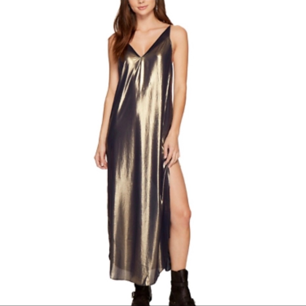 Free People Anytime Shine Metallic Maxi Slip Dress